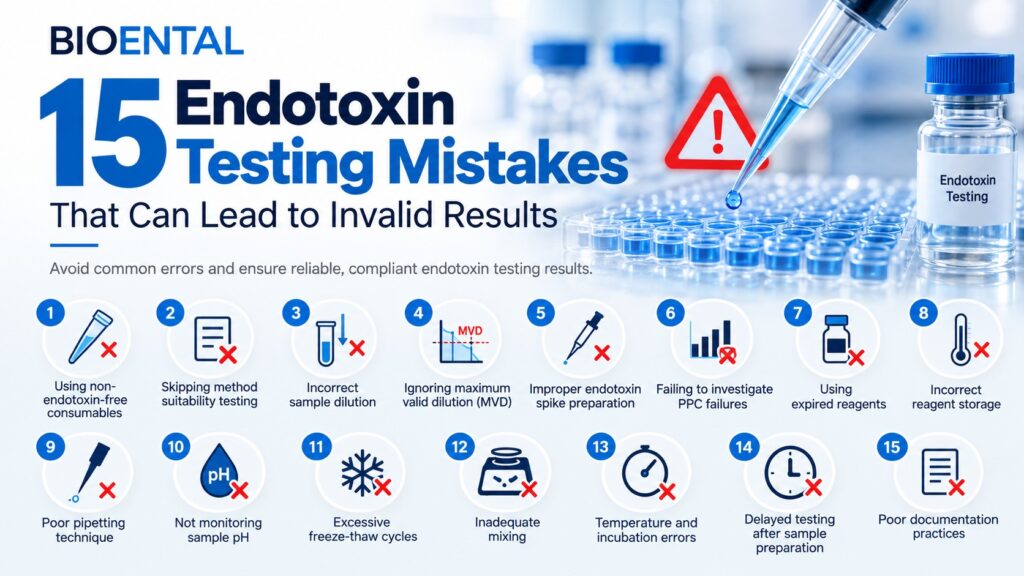 15 common endotoxin testing mistakes that can lead to invalid results, including PPC failures, dilution errors, reagent issues, and method suitability problems.